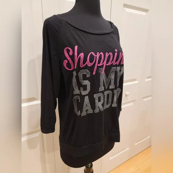 Chin up apparel Shopping is my Cardio black lightweight casual shirt top L - Picture 2 of 10